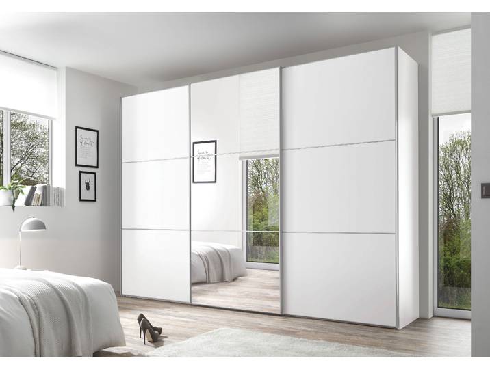 Schwebetürenschrank, Holzwerkstoff, Weiß, 249×222×68 cm, Mit Spiegeltüre, Modern, Staud