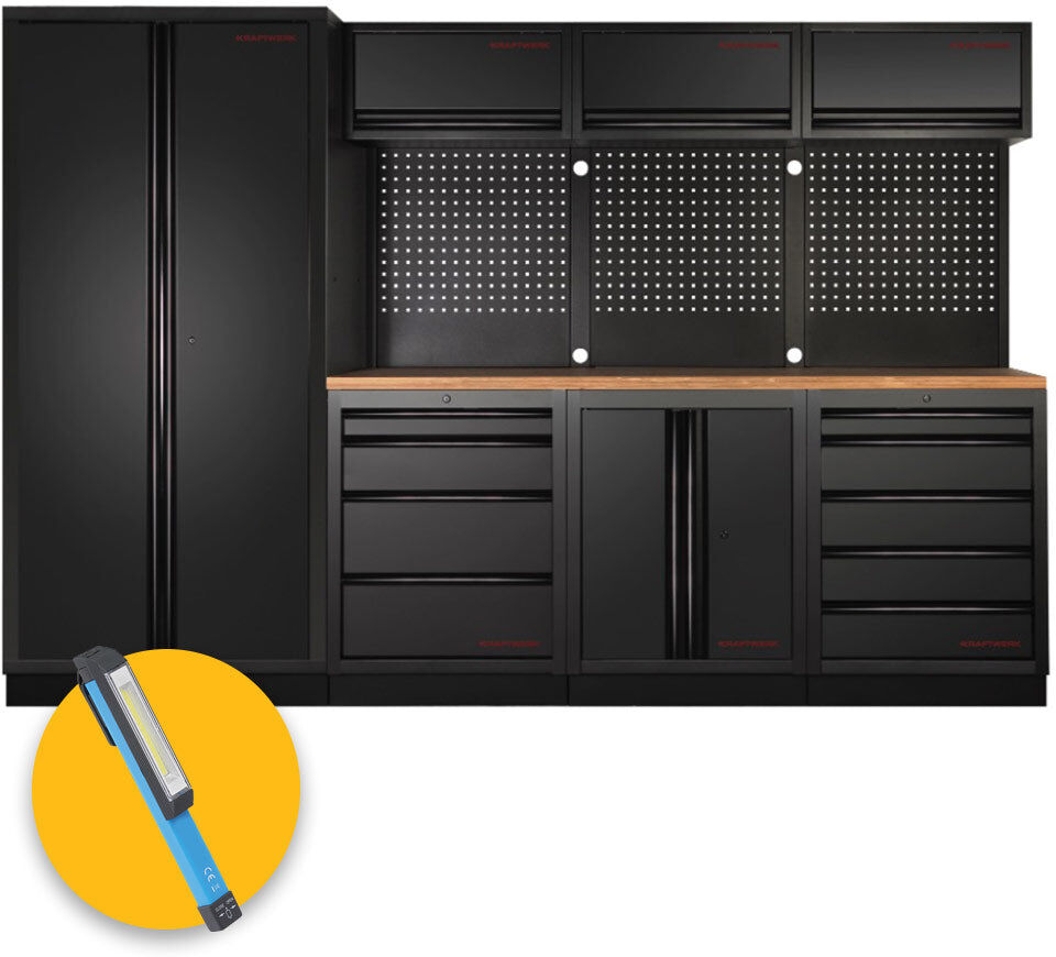 Kraftwerk 3964G-BLK Arredamento da officina a 4 elementi con piano in legno nero