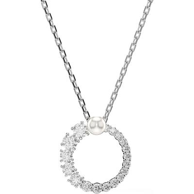 Kette mit Anhänger SWAROVSKI "Schmuck Geschenk Halskette Matrix", silber (metallfarben, kristallweiß, weiß), Halsketten, Damen, Metall Perlen, L: 45, Metall, Perlen, mit Swarovski Zirkonia (synth.) - mit Swarovski Perle