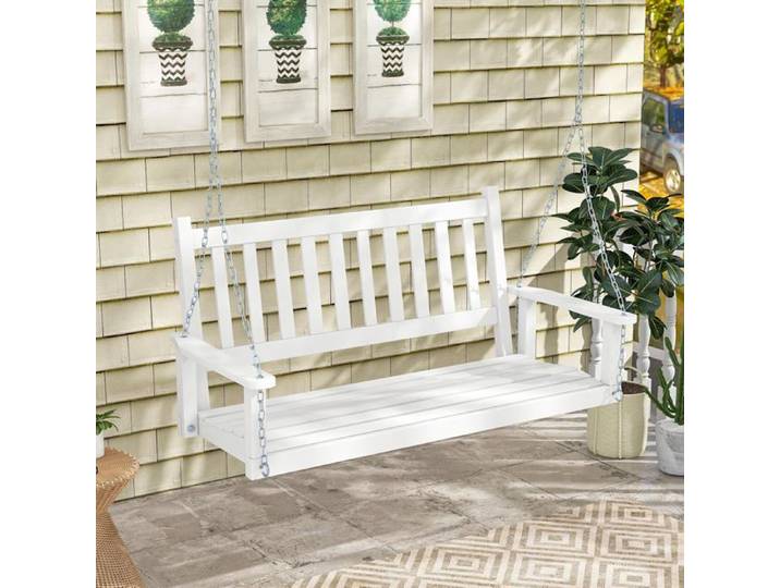 GOPLUS Balancelle Jardin 2 Places Charge 230KG-Chaise Hamac Suspnedue 136x67x63CM avec Chaînes de Suspension Ajustables Blanc