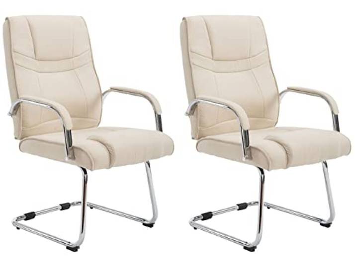 CLP 2er Set Freischwinger Attila Mit Metallgestell & Armlehne I Bürostühle Mit Stoffbezug, Polsterung & 180 KG Belastbar Farbe Creme