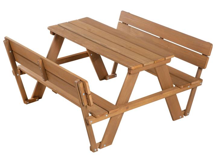 Kindersitzgruppe 'Outdoor+' mit 2 Bänken + Tisch 'Picknick for 4' - Massivholz wetterfest - Teak