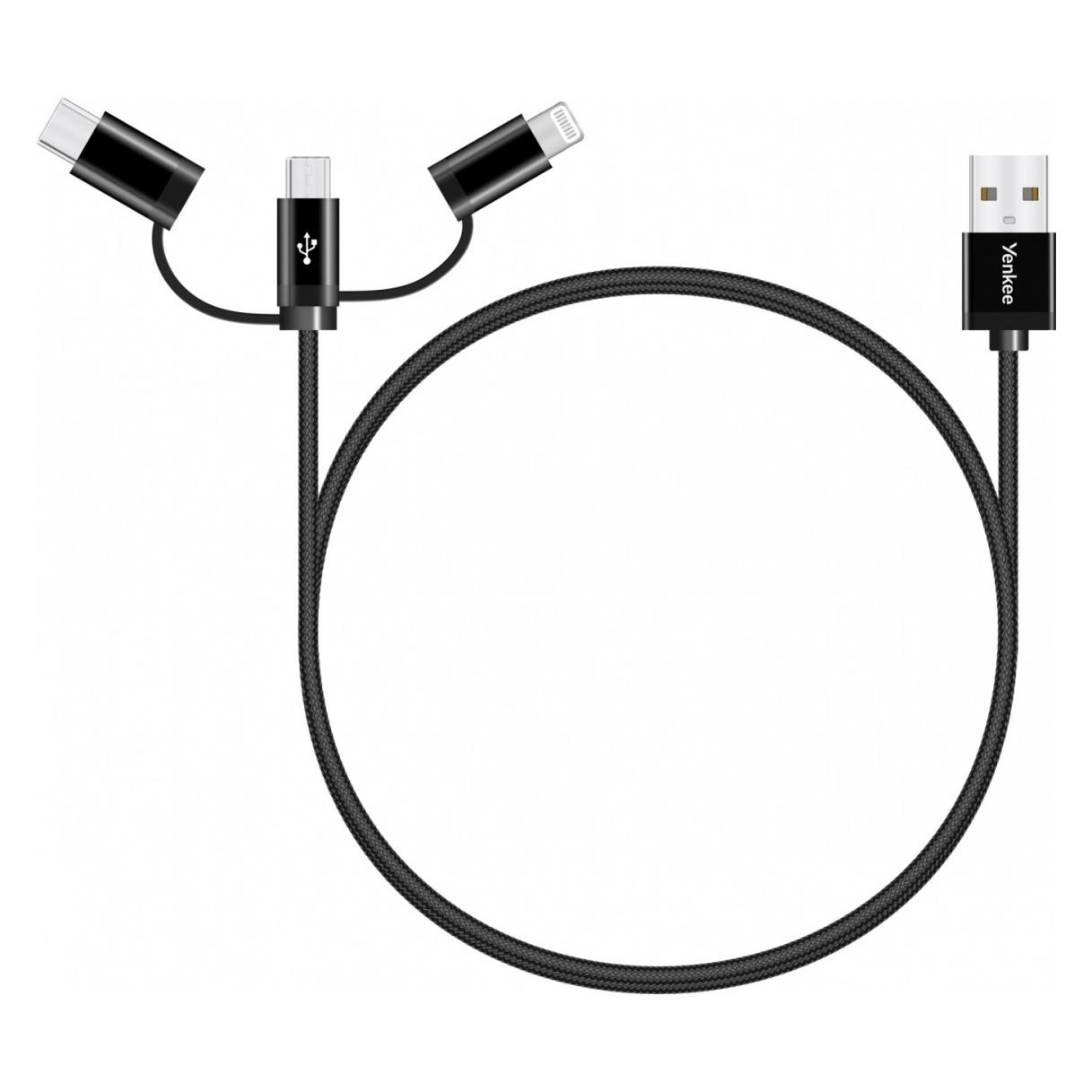 Yenkee USB-A USB cable - USB-C, microUSB, Lightning 1 m Black (35052028) (1 m, USB 2.0) (YCU 400BK)