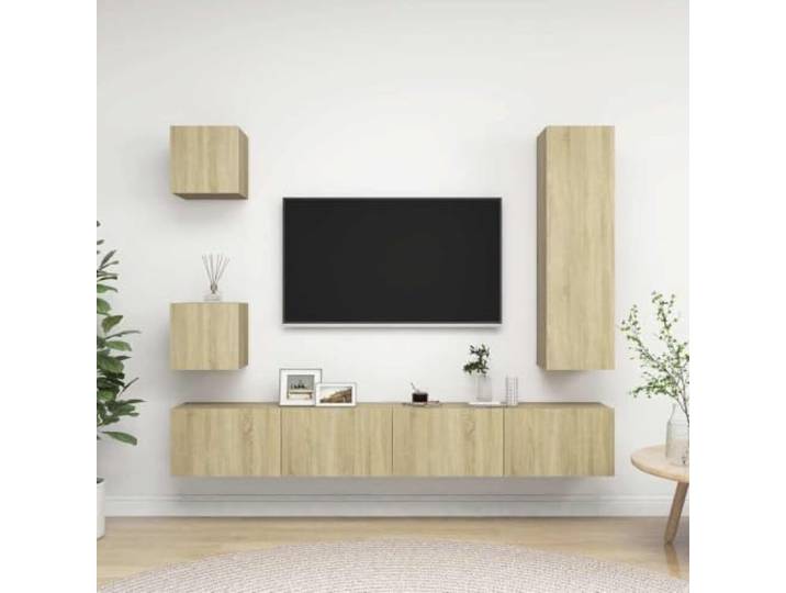 HEFZGDB 5-TLG. TV-Schrank-Set Sonoma-Eiche Holzwerkstoff Wandmontage mit viel Stauraum für Organisation