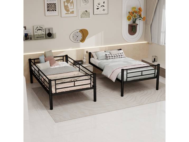 Lit Superposé 90x190 Cm Noir – Convertible En Deux Lits\, Sans Matelas