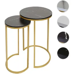 2er-Set Beistelltisch HWC-K46, Kaffeetisch Nachttisch Loungetisch, Marmor-Optik MDF ~ schwarz-gold