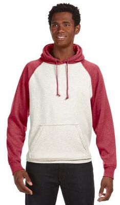 J America JA8885 Vintage Heathered Hood T-Shirt in Oatmeal Heather/Simply Red Heather size Large 8885