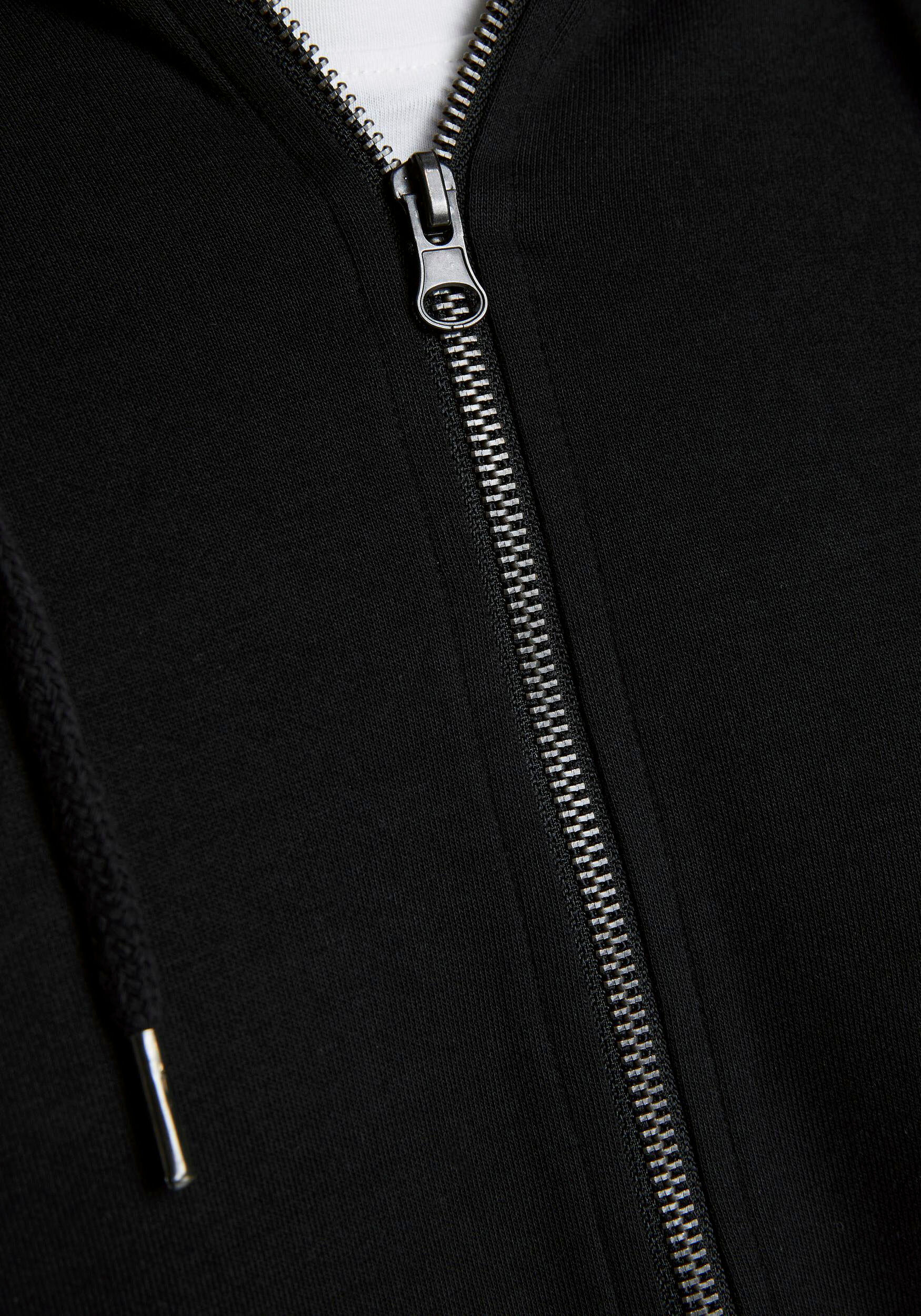 Kapuzensweatjacke "BASIC SWEAT ZIP HOOD" Gr. 6XL, schwarz, JACK & JONES PLUSSIZE, Sweatjacken, Herren, 6XL, angeraute Sweatware, Obermaterial: 85% Baumwolle, 15% Polyester, unifarben, Kapuzensweatjacke, bis Grösse 6XL schwarz 6XL