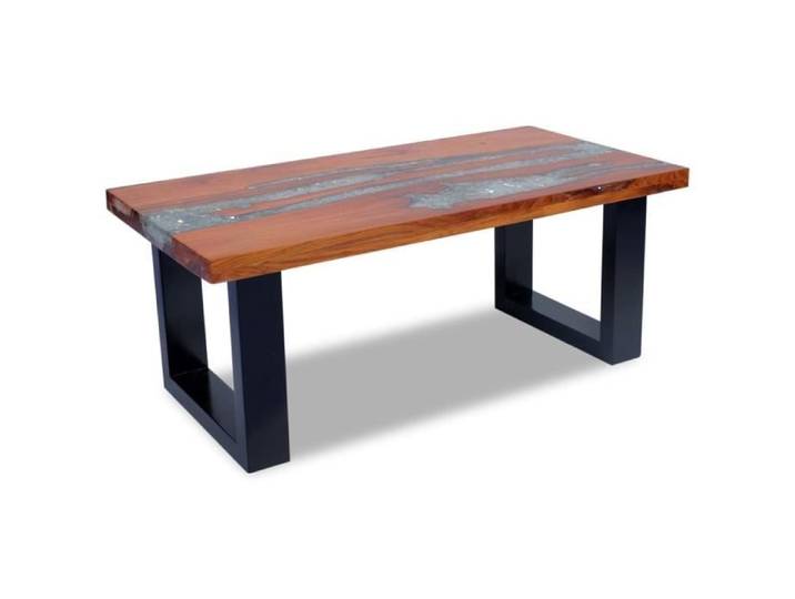 Table basse - Akozon - Teck et résine - 100 x 50 cm - Finition laquée - Artisanat unique