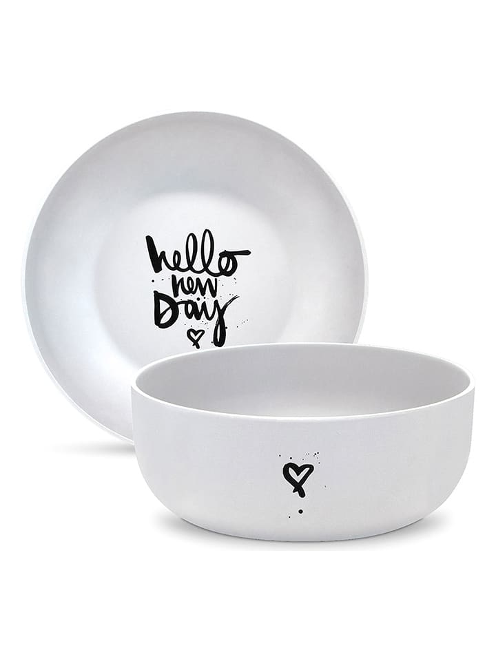 ppd Schale "Hallo New Day" in Weiß/ Schwarz - Ø 16 cm - onesize