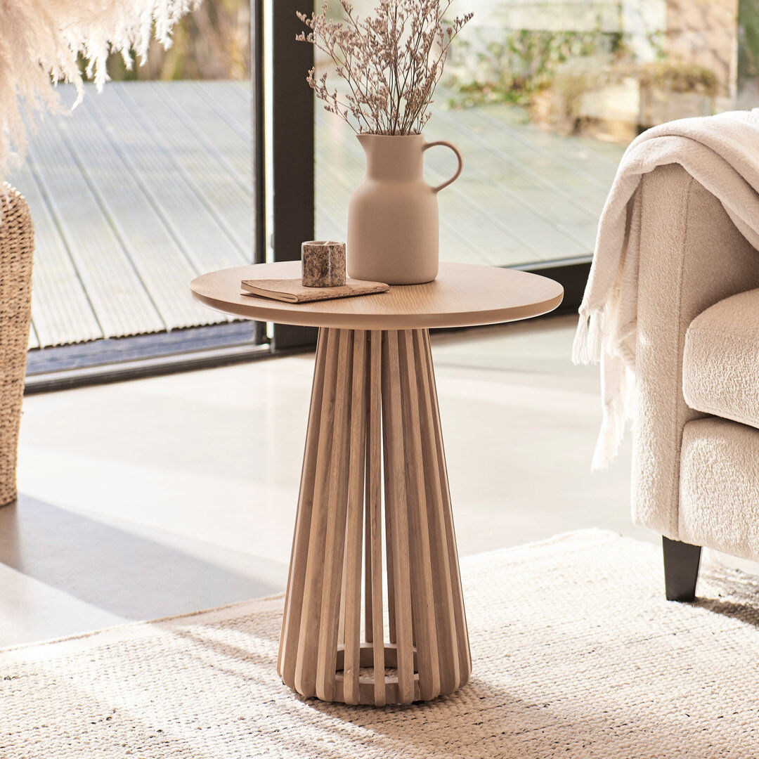 17 Stories Pedestal Round Side Table Beige 50cm H X 45cm W X 45cm D