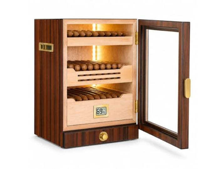 Dreischichtiger Zigarren-Humidor mit Schublade, LED-Licht, 150 Kappen Die robuste Konstruktion aus Zedernholz bietet hervorragenden Schutz vor Feuchtigkeit.