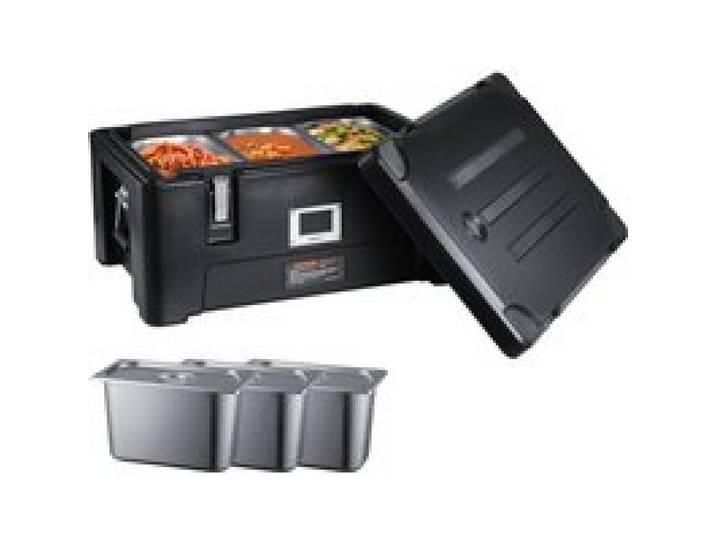 VEVOR Isolierter Thermobox Isolierbox Lebensmittelbehälterträger, 30 L für Catering, Tragbare LLDPE-Lebensmittelbehälterträger, Schwarz Frontlader-Speisewärmer für Restaurant, Kantine usw.