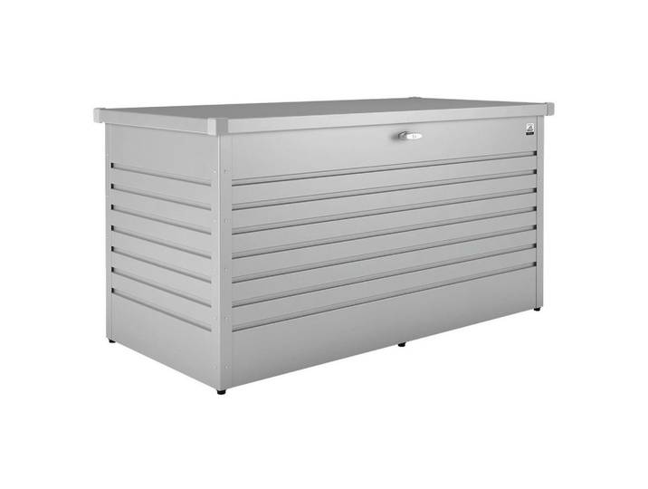 Biohort Kissenbox, Silberfarben, Metall, 160x83x79 cm, Qualität aus Österreich, Deckel aufklappbar, regenabweisend, absperrbar, integrierte Durchlüftung, wartungsfrei, regenwasserdicht, Gartenzubehör, Gartenbox