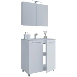 VCM 3-tlg. Stand-Waschplatz "Badinos 2 Türen" 60cm | Mit Spiegelschrank Weiß