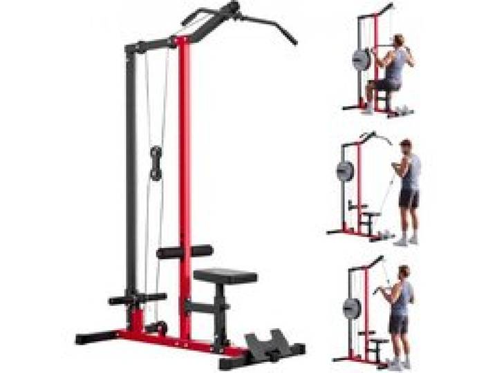 VEVOR Latzugstation, 2-in-1 Latzugturm, ca. 227 kg Belastbare Gewichtsauflage, Kraftstation mit Latzugstange, Krafttraining für Rücken Arme Schultern, Latzugmaschine für Fitnesscenter Zuhause, Schwarz