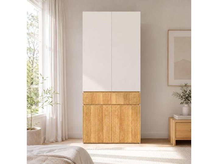 Armoire Chambre Adulte/Enfant 200x90x50cm Armoire de Rangement avec Penderie Armoire 2 Portes avec Tiroirs