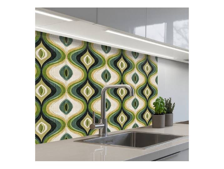 KitchenYeah Küchenrückwand selbstklebend (keine Folie) Abstrakt - Rhythmisch - Grün, (1-tlg), Spritzschutz, Küche, Rückwand, Küchenwand, Ohne Bohren, 250x60 cm