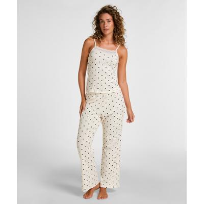 Pyjama HUNKEMÖLLER "Pyjama Set Dots", Damen, Gr. S, beige (weiß), 45% Viskose, 45% Baumwolle, 10% Elasthan, Homewear-Sets Pyjama
