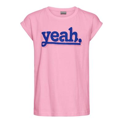 T-Shirt KIDSWORLD "Sprücheshirt mit überschnittener Schulter", Mädchen, Gr. 176/182, rosa, Single Jersey, Obermaterial: 100% Baumwolle, bedruckt, Basic, Rundhals, angeschnitten Umschlagsaum, Shirts T-Shirt, T-Shirt "YEAH" print