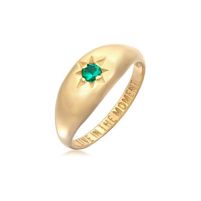 Silberring HAZE & GLORY "Ring Siegelring Smaragd - Moment 375 Gelbgold" Gr. 58, gold, Fingerringe, Damen, 58, Gelbgold 375, Silberring