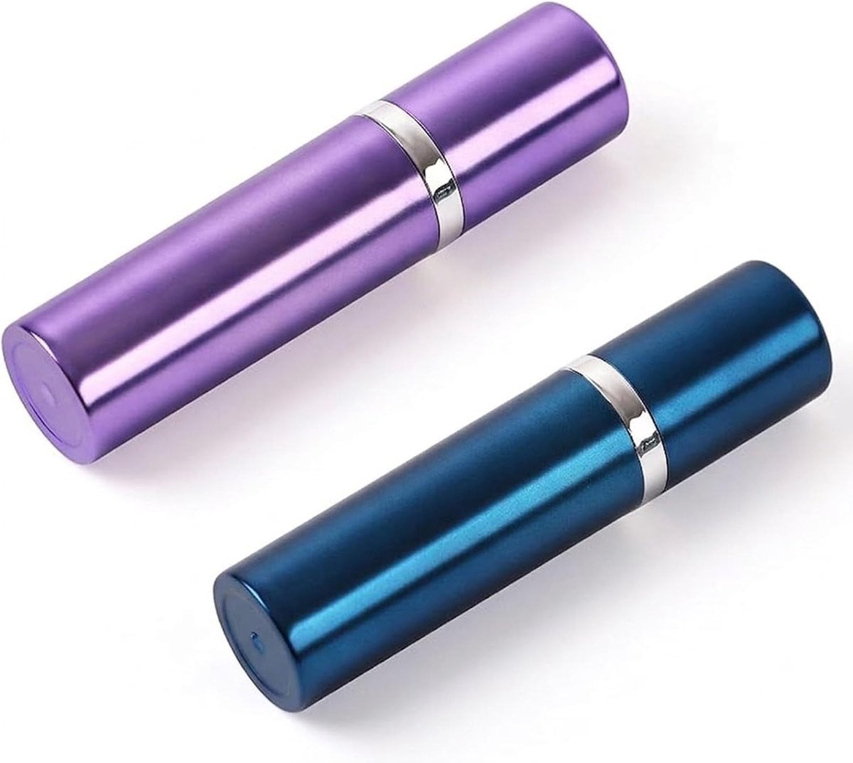 Set van 2 navulbare reisparfumverstuivers, 5 ml, donkerblauw en helder paars