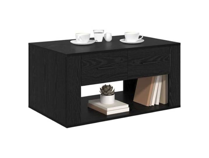 KTHLBRH Couchtisch Eiche Schwarz 80 x 50 x 40 cm Mit Schublade, strukturierte Oberfläche, mattes Finish, rustikaler Stil