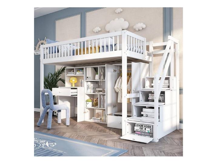 LuxusKollektion Spielbett Hochbett Kinder 90x200 Massivholz Weiss
