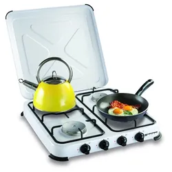 Tragbarer Gaskocher mit 4 Flammen 4650W Weiß lackiert KEMPER-Deckel