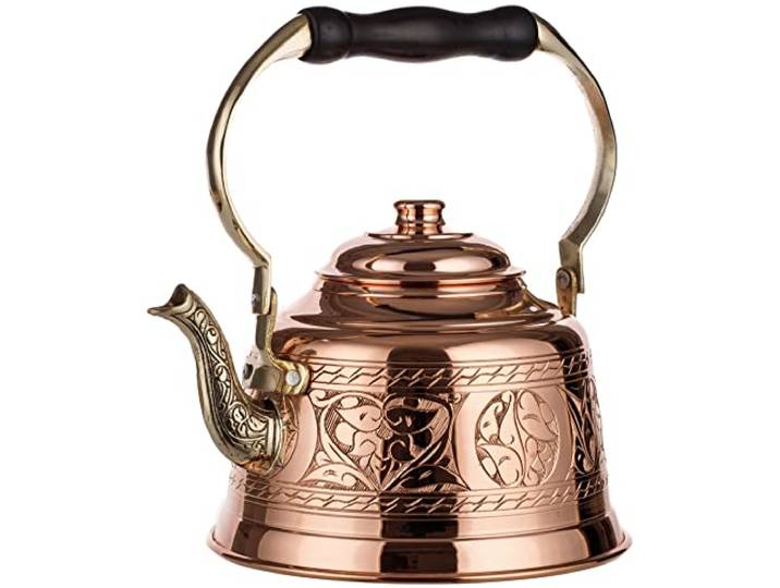 DEMMEX Handgefertigter Kupfer-Wasserkessel, 1 mm dickes Kupfer, graviert, 1,6 Quart (1,5 Liter) – Teekanne, Teekocher für Gas- und Elektroherde, handgehämmert, Made in Turkey