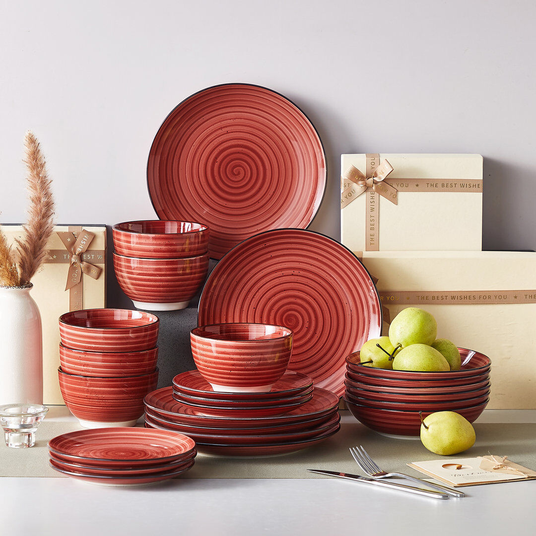 Vancasso Bonbon 48 Piece Dinnerware Set, Service for 12 Red 48