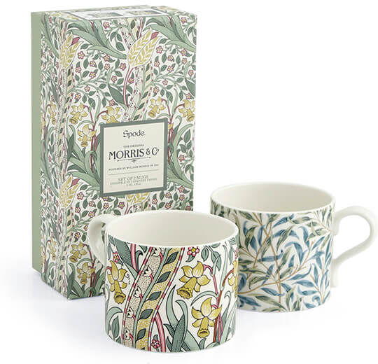 Morris & Co Mugs Set of 2 Daffodil Privat Pink & Willow Bough Sage