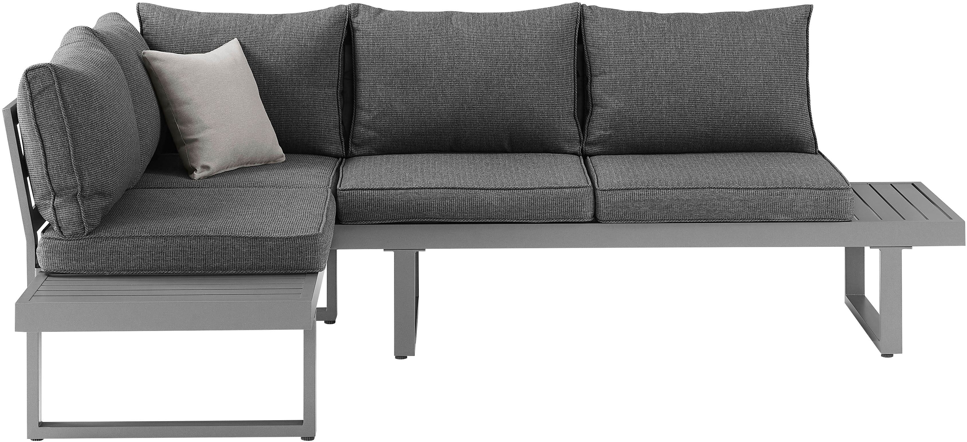 Gartenlounge-Set KONIFERA "Hamburg", grau (grau, anthrazit), Aluminium, Sitzmöbel-Sets, Gartenlounge-Set, höhenverstellbarer Tisch, inkl. Schutzhülle, Aluminiumgestell grau, anthrazit Einheitsgröße