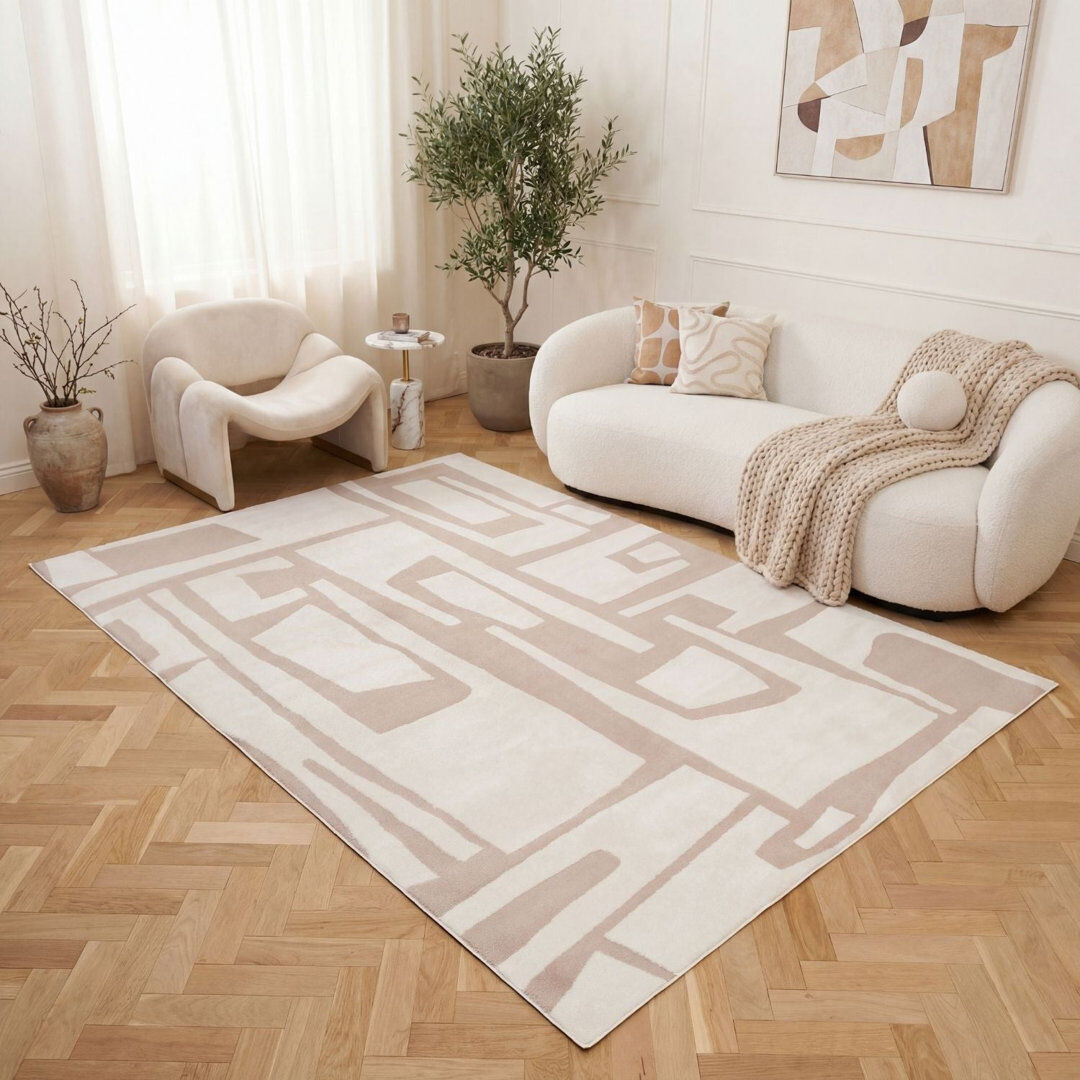THE RUGS Loft Modern Abstract Living Room Area Rug and Runner Soft Pile Beige/Ivory Rectangle 120 x 170 cm
