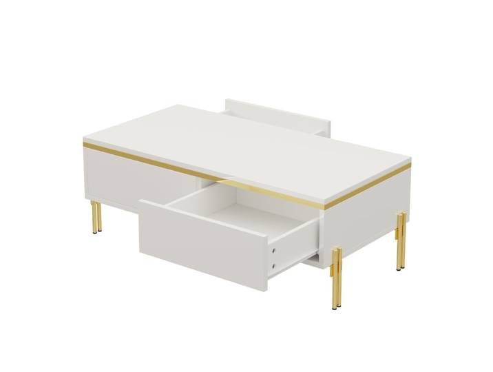 Table basse blanche avec tiroirs 100 x 50 x 36 cm