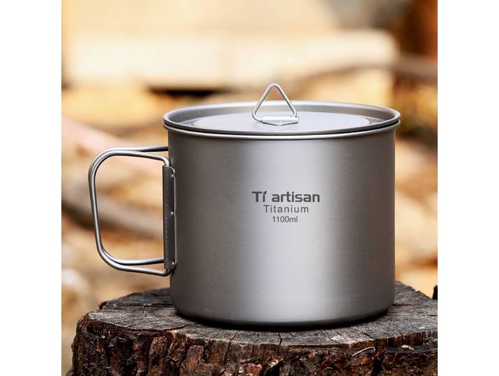 Pot d'extérieur en titane de 1100ml, casseroles de Camping, pique-nique, Pot en titane ultraléger avec couvercle et poignée