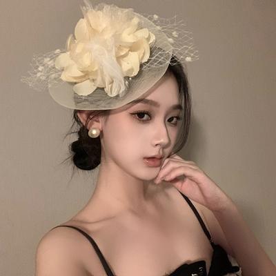 Fashion Sheath Elegant Floral Feather Fascinator Hat With Veil Hair Clip For Tea Party Wedding Guest style5