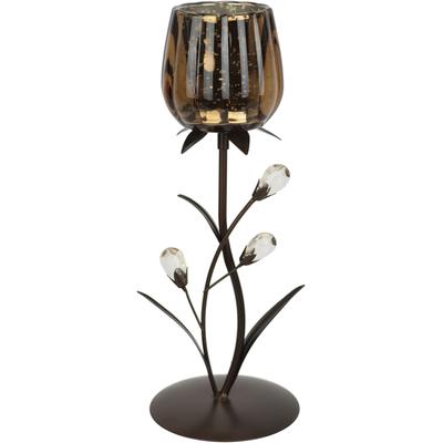 Teelichthalter I.GE.A. "Kerzenhalter", braun, B:10cm H:26cm, Glas, Kerzenhalter, Teelichthalter, aus Metall mit Glas-Schale Teelichthalter Kerzenständer Kerzenleuchter