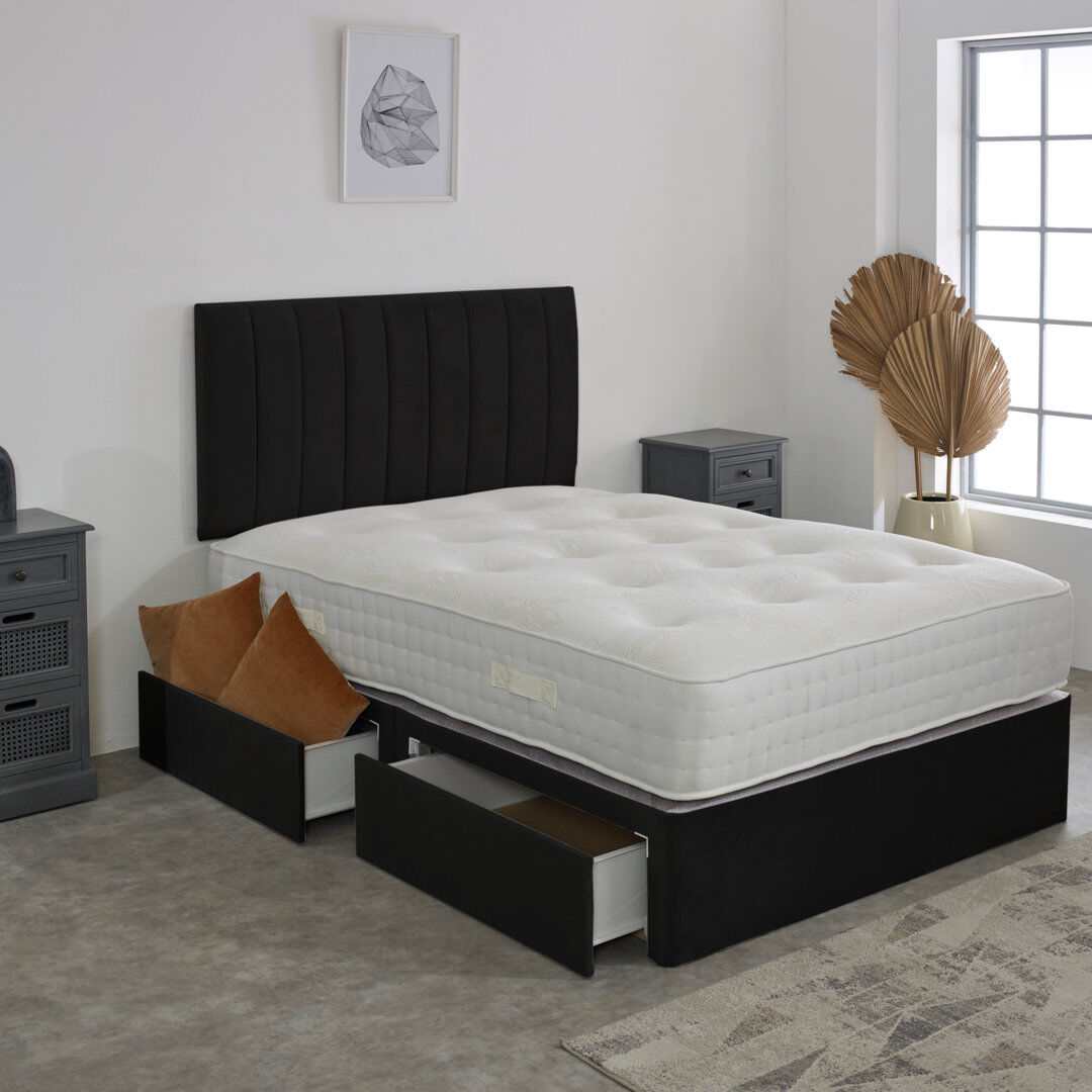 Ebern Designs Upholstered Bed with Mattress Black Kingsize (5')