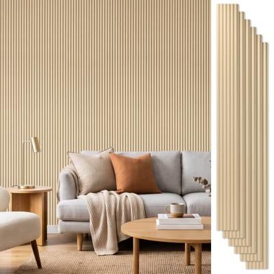 Art3d "Fluted Wood Wall Panels 6 Pack, 94.5"" x 5.7"" Solid Wood Slat Wall Panel - 94.5""X5.7"""
