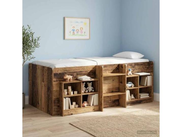 KTHLBRH Hochbett für Kinder, antikes Holz, 75 x 190 cm Technisches Holz, integrierte Leiter, Unterbettraum, modernes Design, TPE-Eckprotektoren