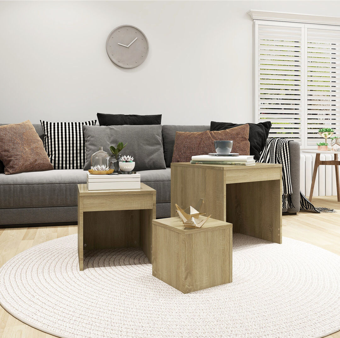 17 Stories Gnesis Nesting Tables 3 pcs Engineered Wood Sonoma Oak/Sonoma Oak 45cm H X 45cm W X 45cm D