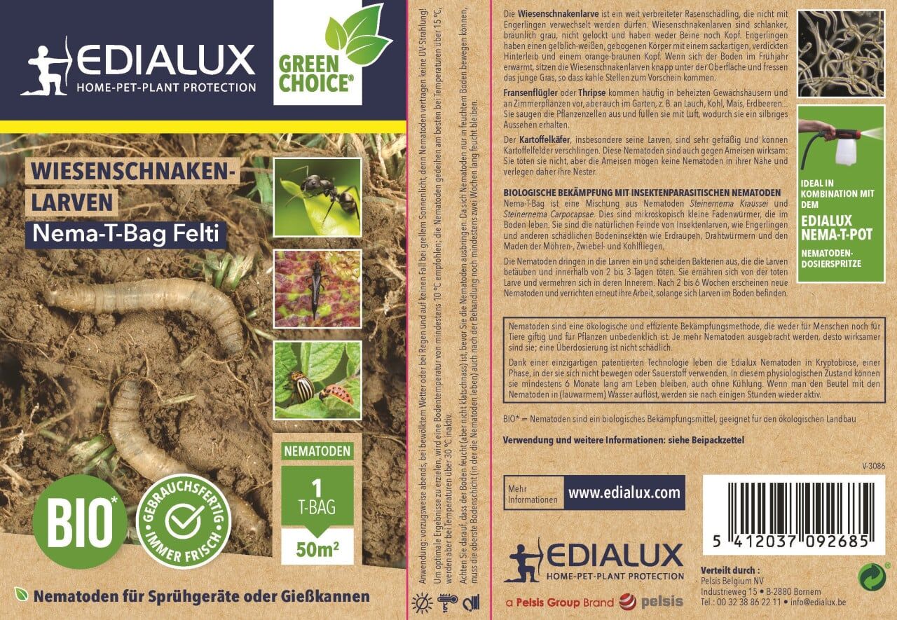 Edialux Nematoden T-Bag Felti gegen Wiesenschnakenlarven 50 m²