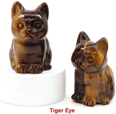 Uplift Essentials Hand Carved Natural Stone Cat Statue Healing Crystal Amethyst & Mixed Mineral Figurine For Chakra Meditation tiger Eye