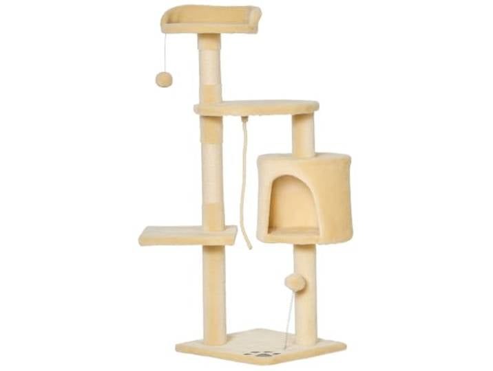 PawHut Arbre à Chats Multi-équipements griffoirs grattoirs Plateformes Niche Corde Jouets 40L x 40l x 114H cm Beige