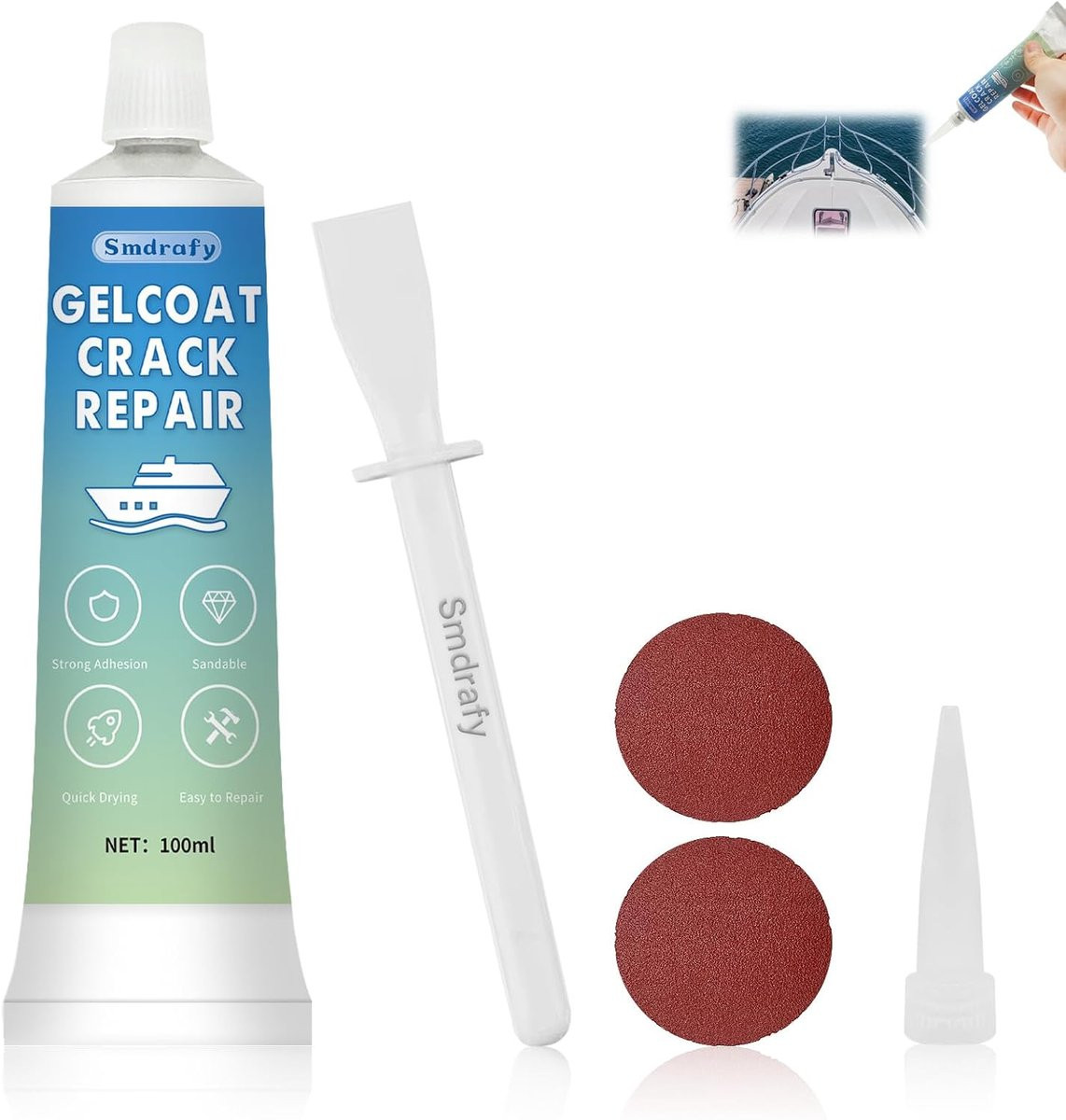 SnelShoppen Gelcoat Repair Kit voor het herstellen van scheuren, gaten en krassen in fiberglass