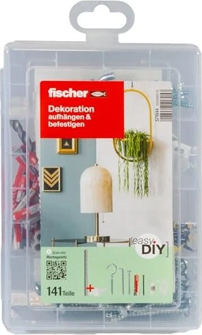 fischer EasyDIY Deko-Box Dübel- und Schrauben-Sortiment Ø 4,5/6 mm x 30/47/63 mm, 131 Stück
