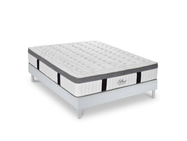 Ensemble Altesse 180x200 cm + sommier bois blanc - Mousse HD mémoire - Ép. 26 cm