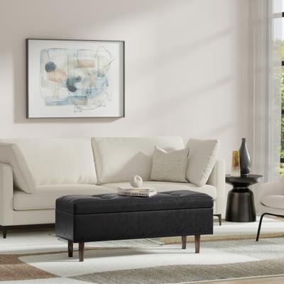 WYNDENHALL Blanchette 48 inch Wide Mid Century Modern Rectangle Storage Ottoman