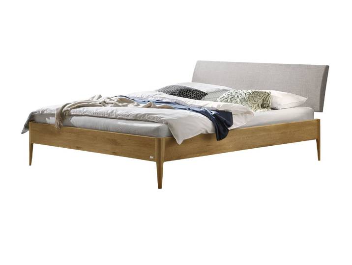 Bettgestell, Wildeiche Massivholz, Braun, 146×216 cm, Gepolstertes Kopfteil, Hasena